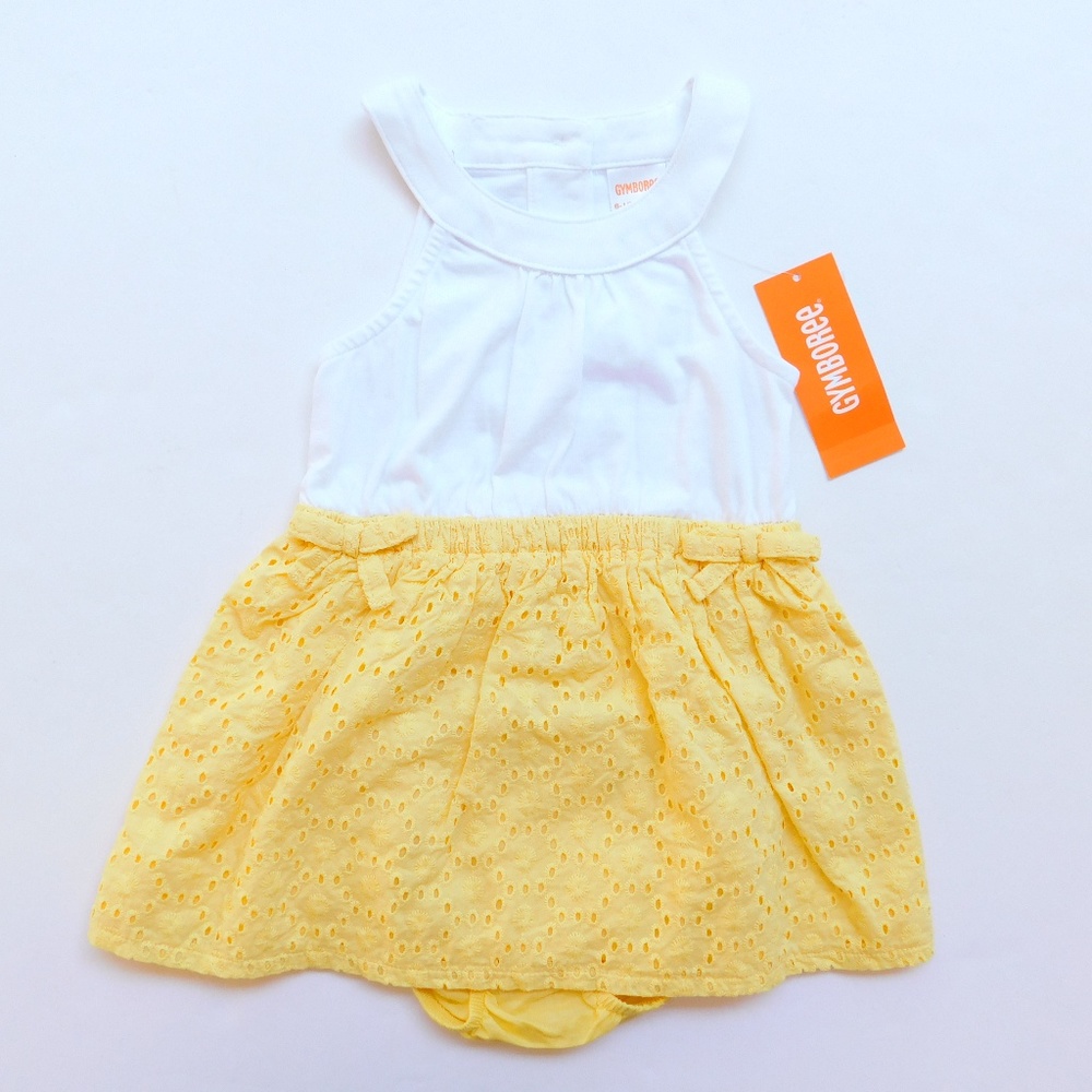 Gymboree Baby Girl Sleeveless Eyelet Dress Set Size 6-12 Mo Yellow White‎ NWT